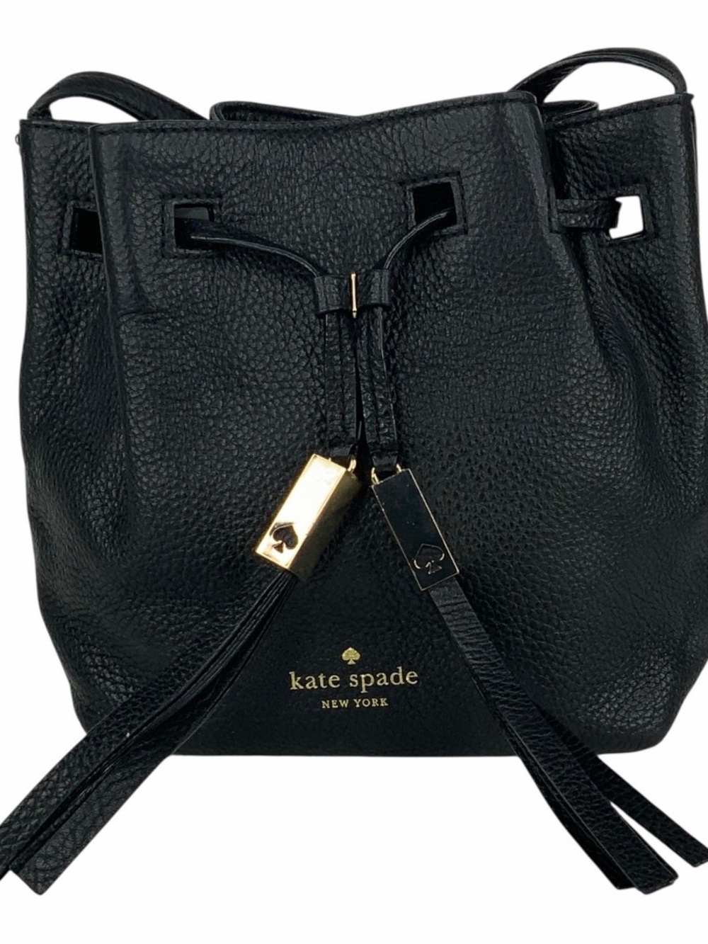 kate spade Black Pebbled Leather Drawstring Bucket Shoulder Bag